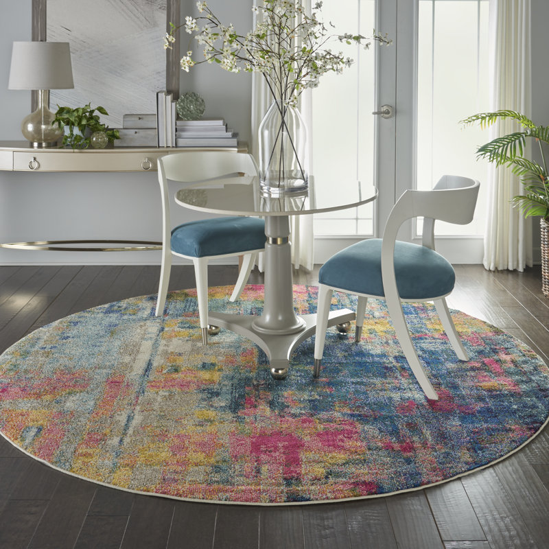 Hashtag Home Ojas Machine Woven Blue/Yellow/Pink Rug & Reviews